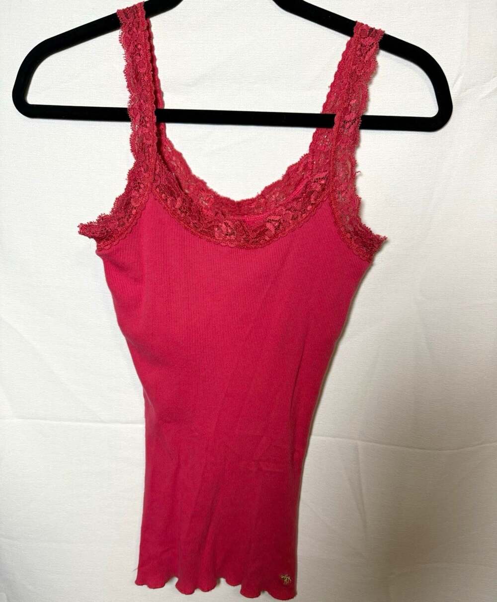 Abercrombie & Fitch Y2K Lace Trim Cami Tank Top with Built-in Shelf Bra - Sz Md